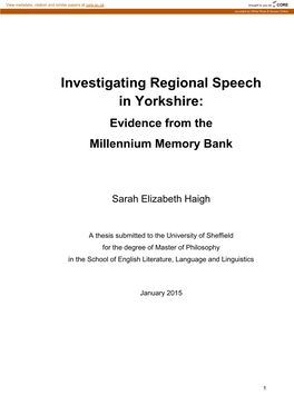 Investigating Regional Speech in Yorkshire: Evidence from the Millennium Memory Bank