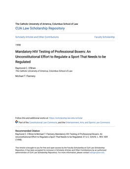 Mandatory HIV Testing of Professional Boxers: an Unconstitutional Effort to Regulate a Sport That Needs to Be Regulated