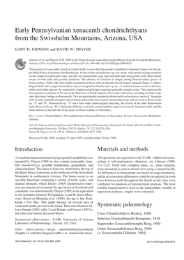 Early Pennsylvanian Xenacanth Chondrichthyans from the Swisshelm Mountains, Arizona, USA