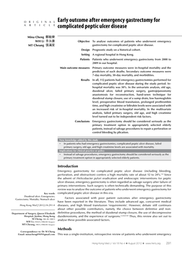 Early Outcome After Emergency Gastrectomy for Complicated Peptic