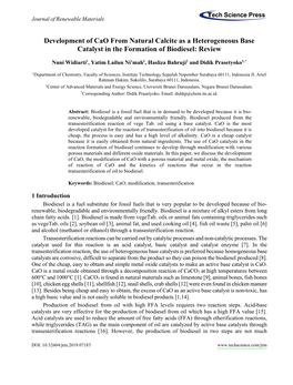 Development of Cao from Natural Calcite As a Heterogeneous Base Catalyst in the Formation of Biodiesel: Review