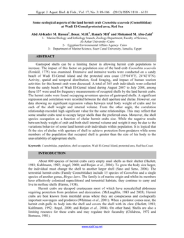 Some Ecological Aspects of the Land Hermit Crab Coenobita Scaevola (Coenobitidae) at Wadi El-Gemal Protected Area, Red Sea