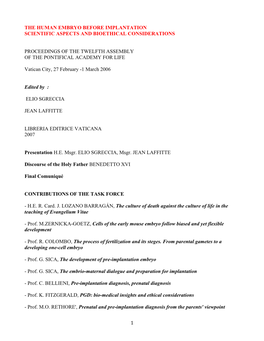 1 the Human Embryo Before Implantation Scientific