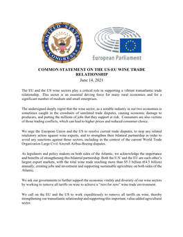 Common Statement on the Us Eu Wine Trade Relationship