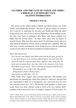 Alcohol and the Fate of Nadab and Abihu: a Biblical Cautionary Tale Against Inebriation