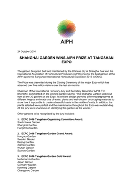 Shanghai Garden Wins Aiph Prize at Tangshan Expo