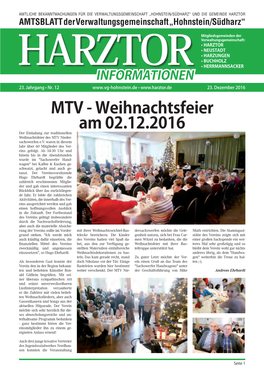 MTV - Weihnachtsfeier Am 02.12.2016 Der Einladung Zur Traditionellen Weihnachtsfeier Des MTV Nieder- Sachswerfen E.V