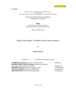 La Sebkha D'oran (Algérie) Implications Environnementales