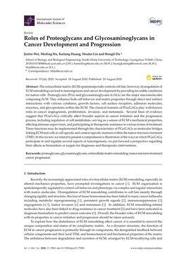 Roles of Proteoglycans and Glycosaminoglycans in Cancer Development and Progression