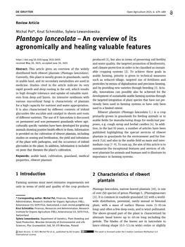 Plantago Lanceolata–An Overview of Its Agronomically and Healing Valuable Features
