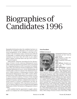 Biographies of Candidates 1996