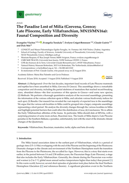 The Paradise Lost of Milia (Grevena, Greece; Late Pliocene, Early Villafranchian, MN15/Mn16a): Faunal Composition and Diversity