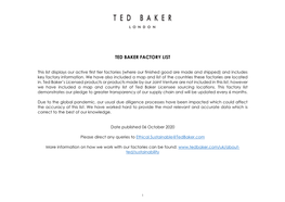Ted Baker Factory List