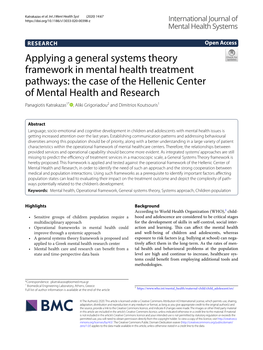 Applying a General Systems Theory Framework in Mental Health