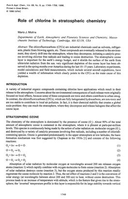 Role of Chlorine in Stratospheric Chemistry