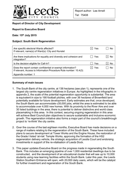South Bank Cover Report 060715 PDF 170 KB