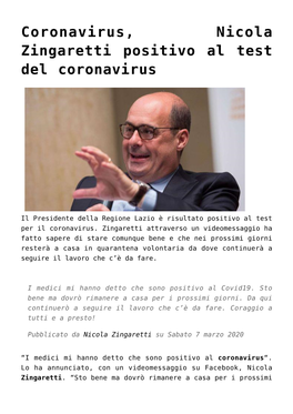 Nicola Zingaretti È Il Nuovo Segretario,Fr