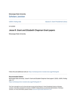 Jesse R. Grant and Elizabeth Chapman Grant Papers