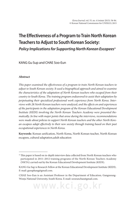 The Effectiveness of a Program to Train North Korean Teachers to Adjust to South Korean Society: Policy Implications for Supporting North Korean Escapees*