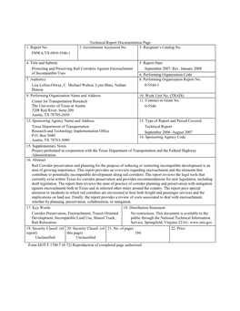 Technical Report Documentation Page 1. Report No. FHWA/TX-09/0