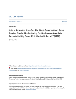 Loitz V. Remington Arms Co.: the Illinois Supreme Court Sets a Tougher Standard for Reviewing Punitive Damage Awards in Products Liability Cases, 25 J