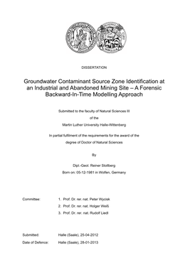 Groundwater Contaminant Source Zone Identification at an Industrial and Abandoned Mining Site – a Forensic Backward-In-Time Modelling Approach
