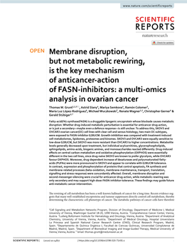 Membrane Disruption, but Not Metabolic Rewiring, Is the Key Mechanism of Anticancer‑Action of FASN‑Inhibitors: a Multi‑Omics Analysis in Ovarian Cancer Thomas W
