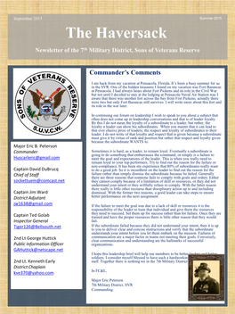 The Haversack Newsletter of the 7Th Military District, Sons of Veterans Reserve