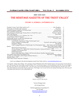Heritage Gazette of the Trent Valley, Vol. 19, No. 3 November 2014