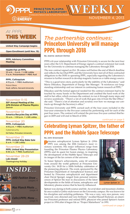 INSIDE... Princeton University Will Manage PPPL Through 2018