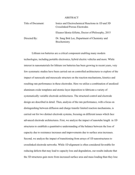 ABSTRACT Title of Document: Ionics and Electrochemical Reactions In