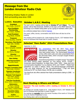 Message from the London Amateur Radio Club