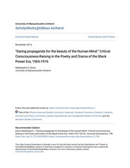 "Daring Propaganda for the Beauty of the Human Mind:" Critical Consciousness-Raising in the Poetry and Drama of the Black Power Era, 1965-1976