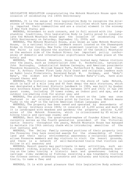 LEGISLATIVE RESOLUTION Congratulating the Mohonk Mountain House Upon the Occasion of Celebrating Its 140Th Anniversary