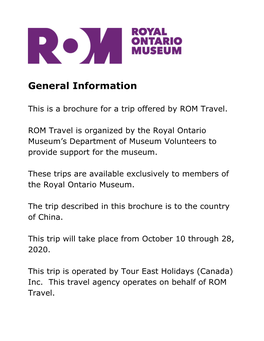 ROM Travel's Trip to China in 2020 Brochure