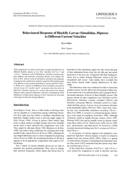 Behavioural Response of Blackfly Larvae (Simuliidae, Diptera) to Different Current Velocities