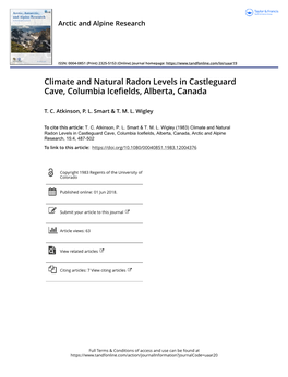 Climate and Natural Radon Levels in Castleguard Cave, Columbia Icefields, Alberta, Canada