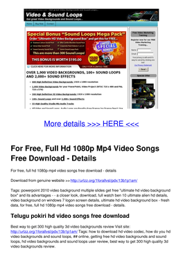 For Free, Full Hd 1080P Mp4 Video Songs Free Download - Details