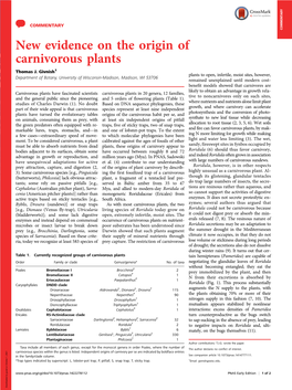 New Evidence on the Origin of Carnivorous Plants Thomas J