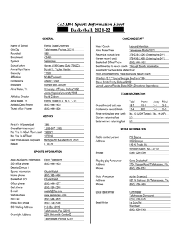 Cosida Sports Information Sheet Basketball, 2021-22