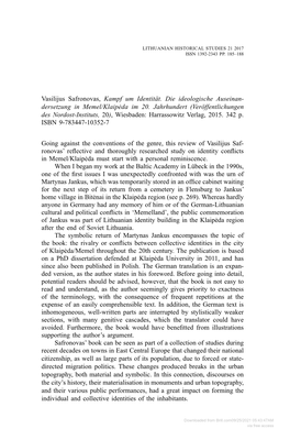 Vasilijus Safronovas, Kampf Um Identität. Die Ideologische Auseinan- Dersetzung in Memel/Klaipėda Im 20