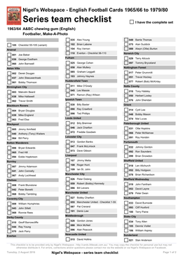 Series Team Checklist I Have the Complete Set 1963/64 A&BC Chewing Gum (English) Footballer, Make-A-Photo