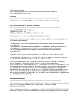 Third Party Legal Notices One Or More of the Cs6products May Include Software Licensed Under Terms That Require Adobe to Display the Following Notices