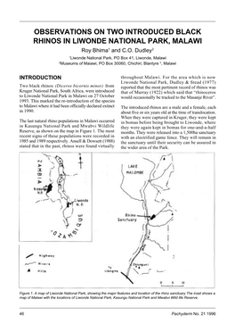 OBSERVATIONS on TWO INTRODUCED BLACK RHINOS in LIWONDE NATIONAL PARK, MALAWI Roy Bhima1 and C.O