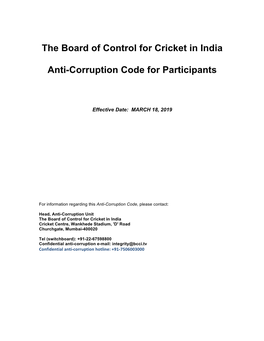 Bcci Anti-Corruption Code for Participants