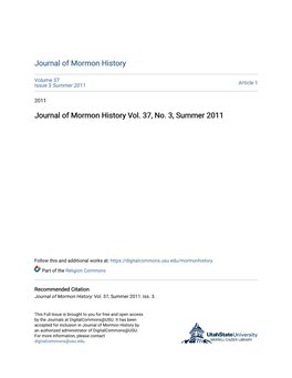 Journal of Mormon History Vol. 37, No. 3, Summer 2011