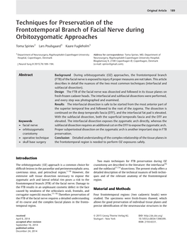 Techniques for Preservation of the Frontotemporal Branch of Facial Nerve During Orbitozygomatic Approaches