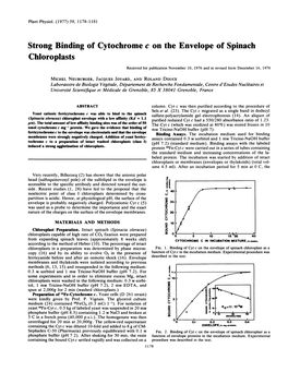 Strong Binding of Cytochrome C on the Envelope of Spinach Chloroplasts Received for Publication November 10, 1976 and in Revised Form December 16, 1976