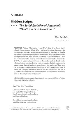 Hidden Scripts the Social Evolution of Alterman’S “Don’T You Give Them Guns”