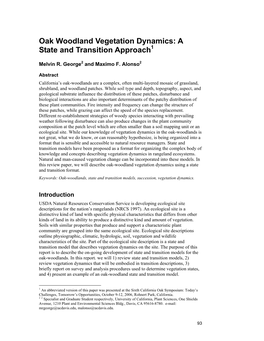 Oak Woodland Vegetation Dynamics: a State and Transition Approach1